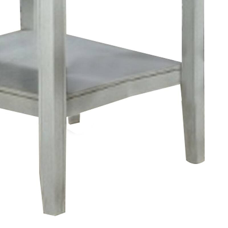 Counter Height Table with Wooden Open Shelf, White and Gray