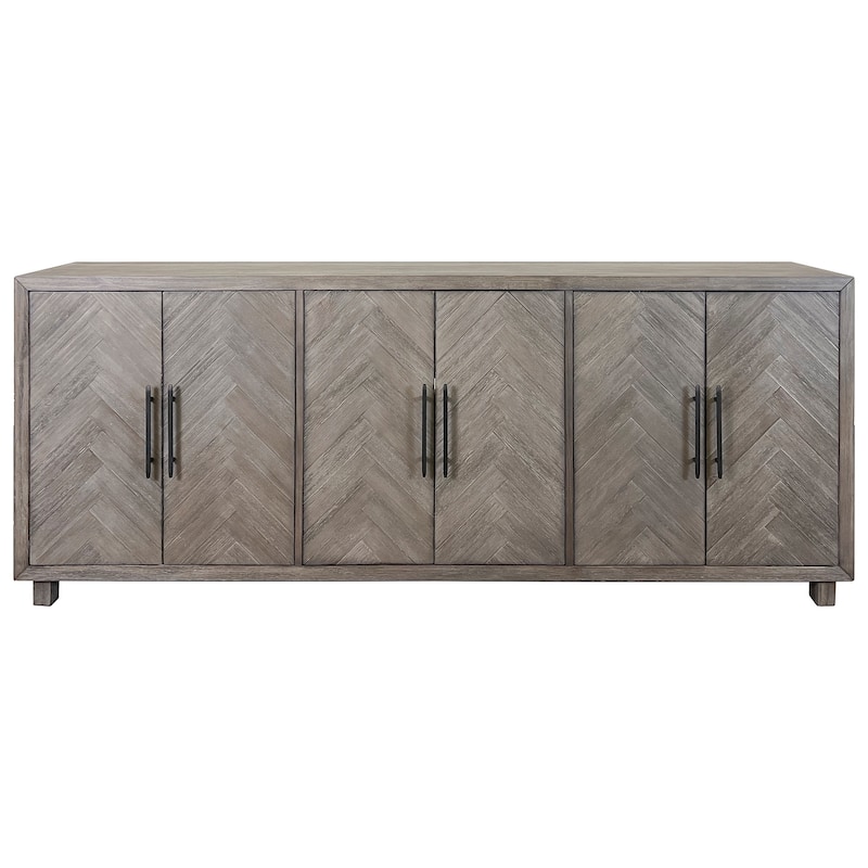 90" Six Door TV Console, Entertainment Stand, Wood Accent Cabinet, Fully Assembled, Gray - 90"W x 32"H x 16"D