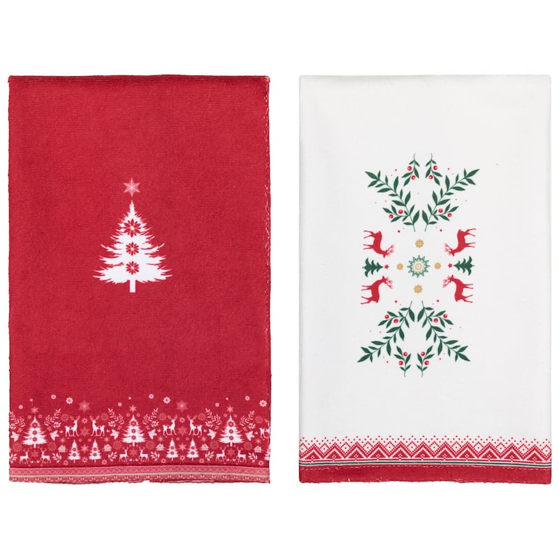 Reindeer and Snowflakes Christmas Kitchen Tea Towels- 26" - Set of 2
