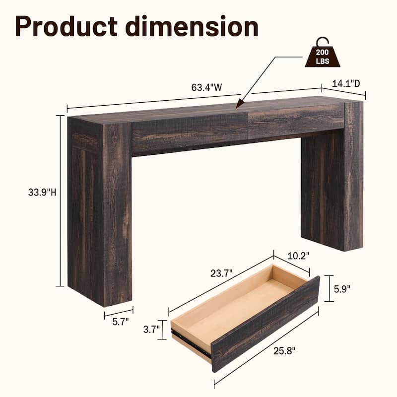 Modern Entryway Console Table, Thick Wood Sofa Table with Drawers