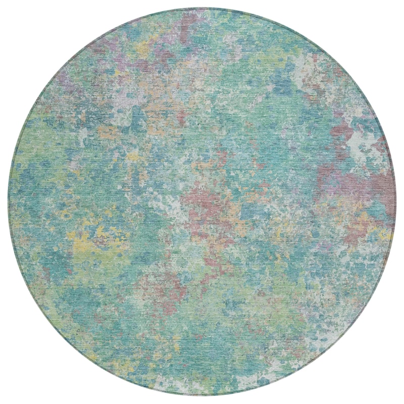 Machine Washable Indoor/Outdoor Abstract Watercolor Chantille Rug