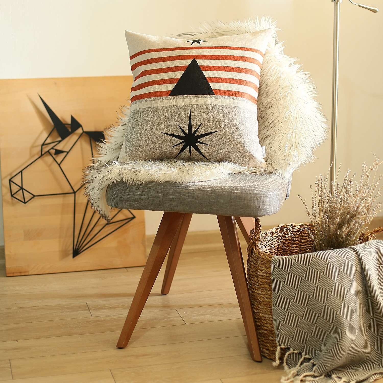 HomeRoots Orange And Ivory Geometric Striped Throw Pillow