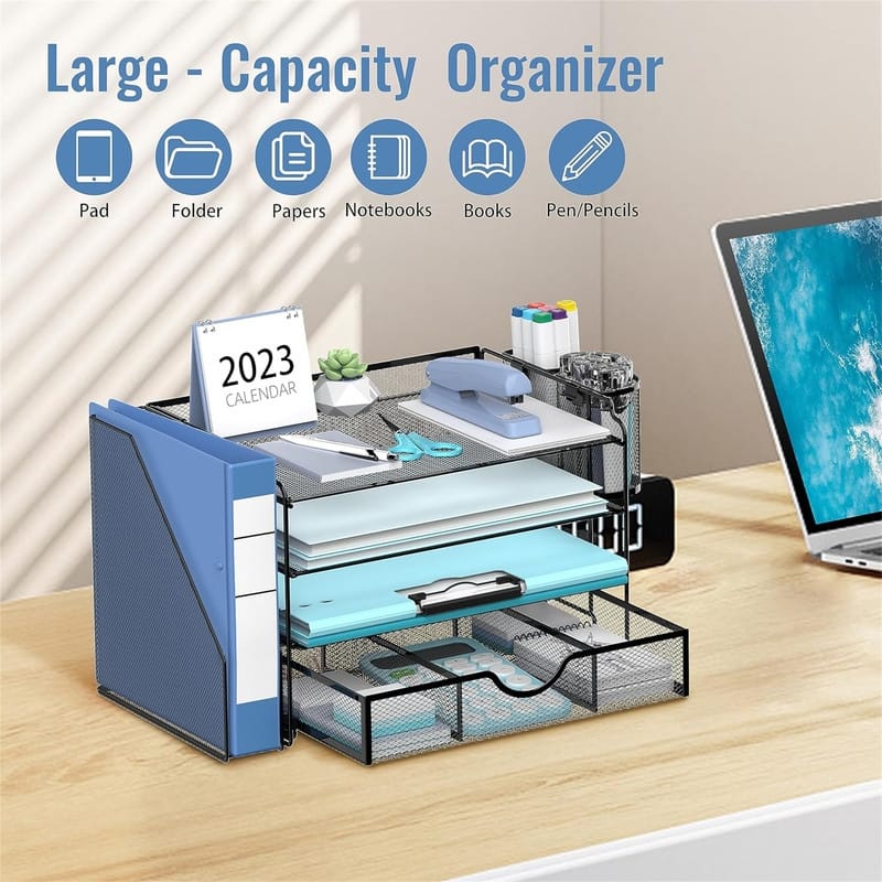 4 Trays Letter Tray Paper Organizer - 14"D x 9"W x 5"H