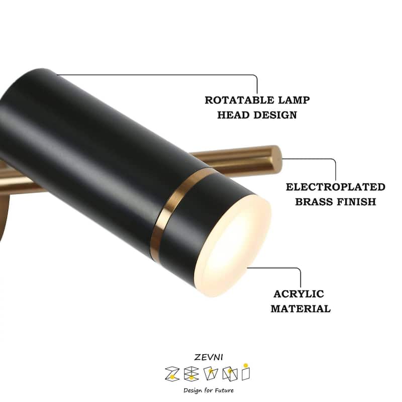 Modern Black Gold 2-Light LED Bathroom Vanity Light with Cylinder Shades - 16" L x 7.5" W x 6.5" H