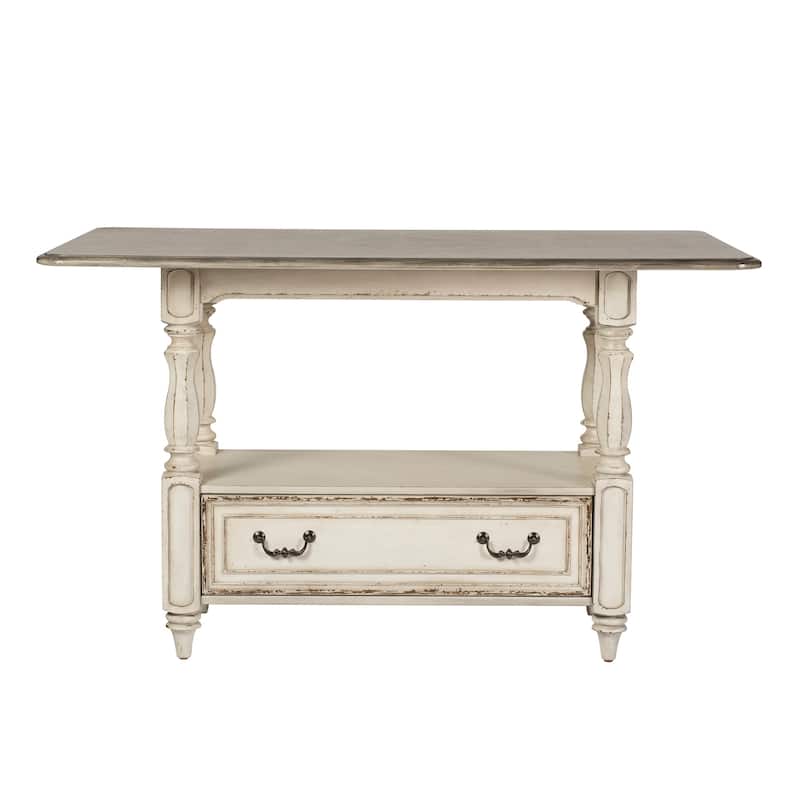 Magnolia Manor Antique White Weathered Bark 5 Piece Gathering Table Set