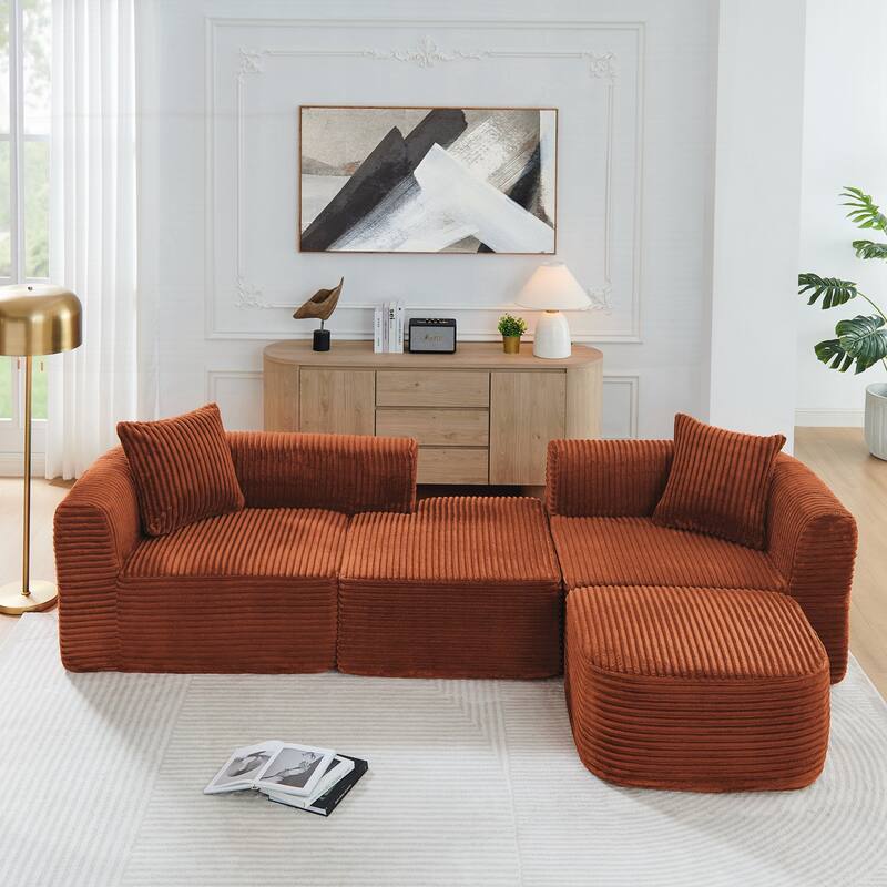 Sectional Couch with L-Shape Chaise, Modular Sofa with Movable Ottoman