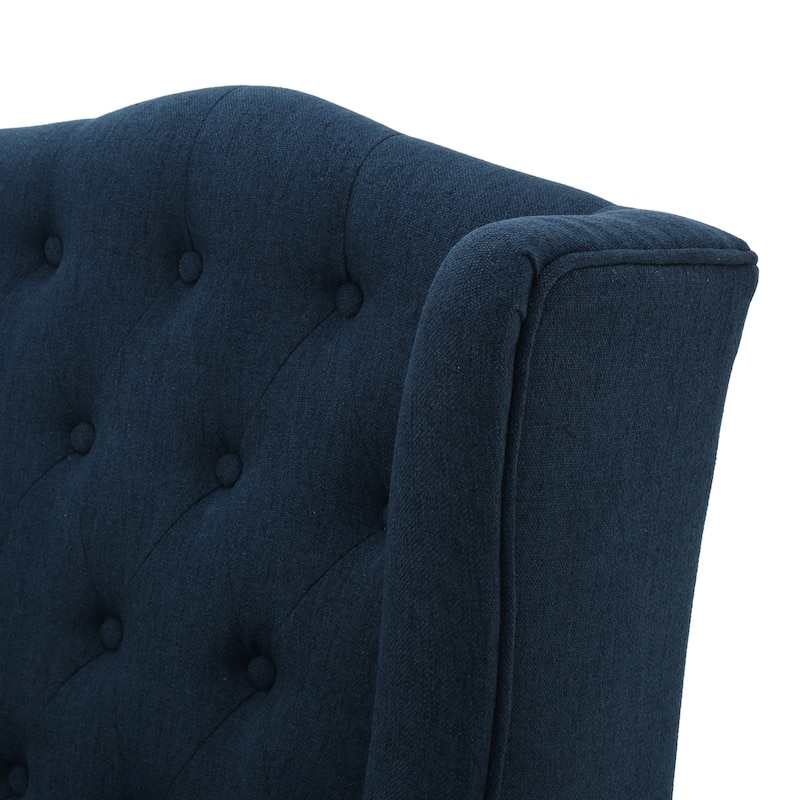 Navy Blue Linen Modern 27.5" Upholstered Button Tufted Club Chair with Wood Legs for Living Room