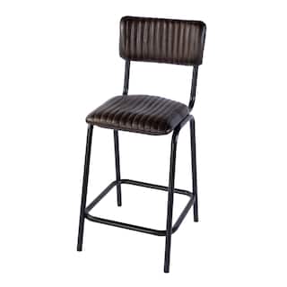 Waylon 31 in. Seat Height Leather and Iron Bar Height Stool with Back and Footrest