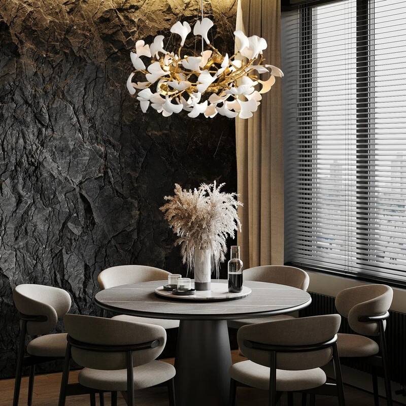 KAYLA Modern Gold Tree Branch Ginkgo Leaf Chandelier - 55" Rectangle Ceramic & Aluminum Design