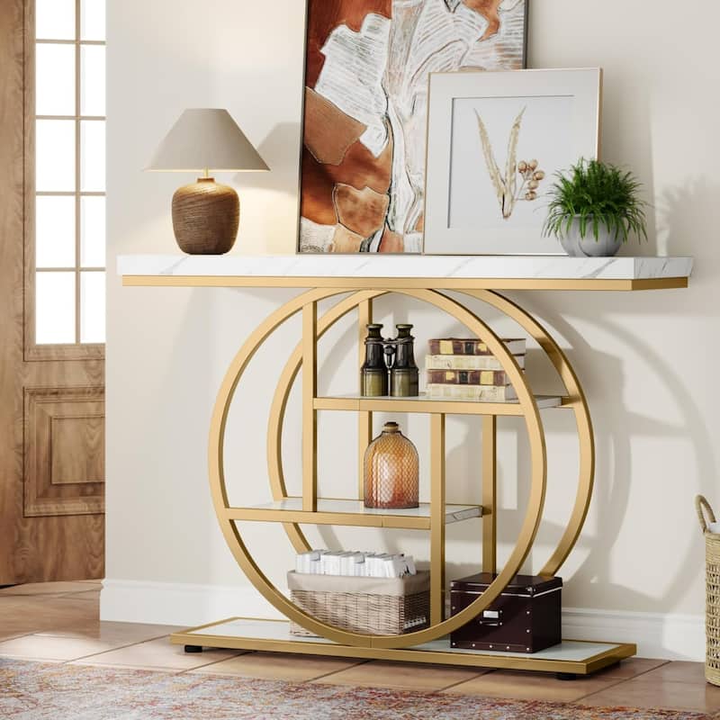 4-Tier Sofa Table Entryway Table, Console Table - White & Gold