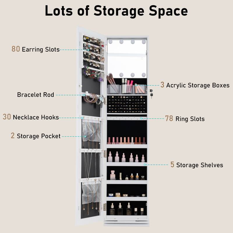 Gymax 360 degree Swivel Jewelry Cabinet w/Full Length Mirror Back