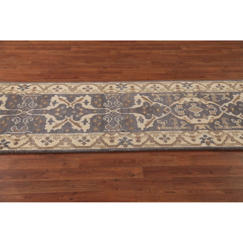 Oushak Indian Runner Rug Hand-Knotted Wool Carpet - 2'7" x 9'9"
