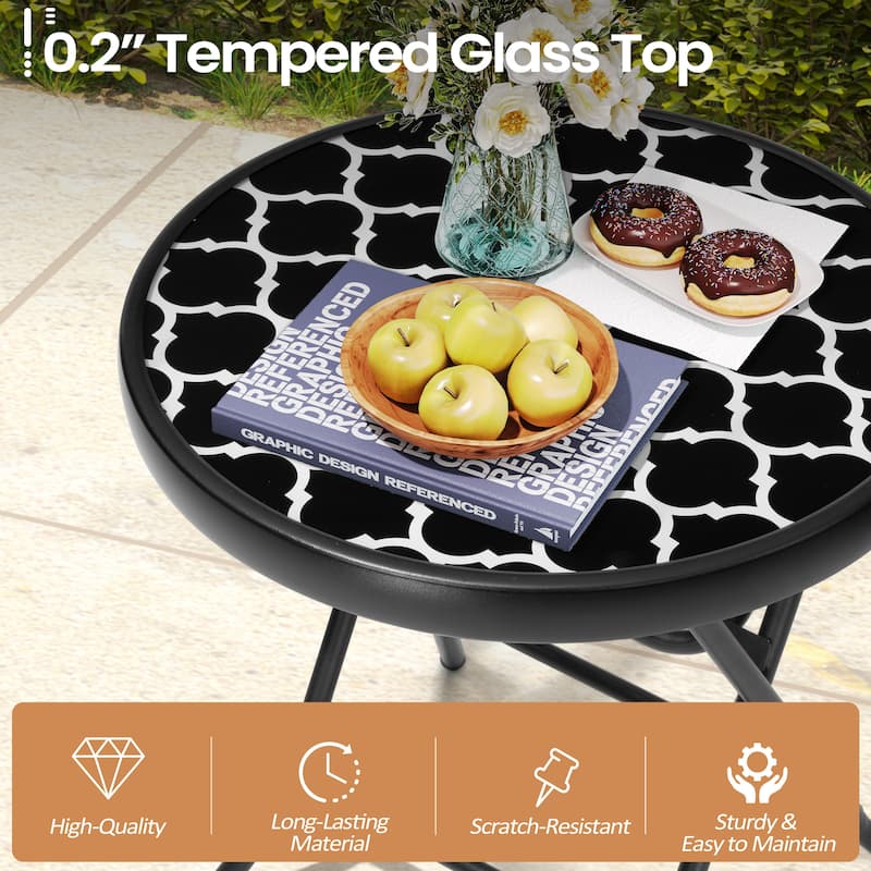 Crestlive Outdoor Side Table Patio Small Folding Table with Tempered Glass Table Top