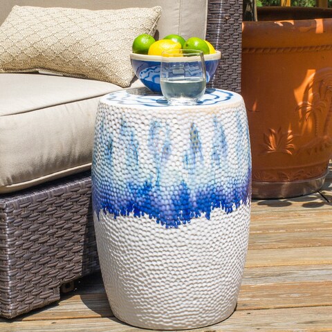 Claybarn Fusion Blue/White Stoneware 17" Textured Drip Garden Stool