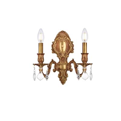 Fleur Illumination Collection Wall Sconce D:10in H:11.5in E:7.5in Lt:2 French Gold Finish (Elegant Cut Crystals)
