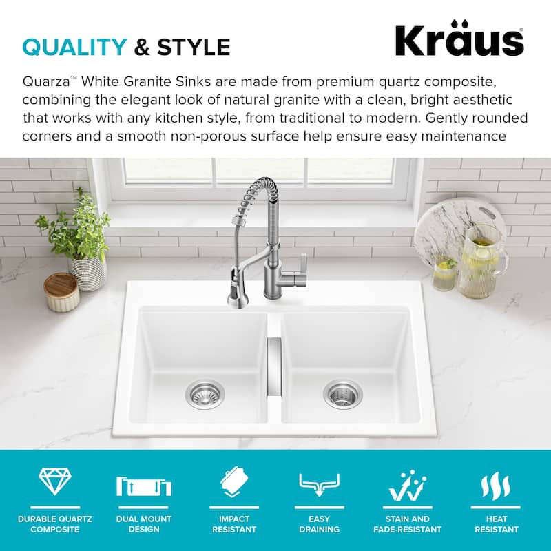 KRAUS Granite 33 inch 2-Bowl Undermount Drop-in Kitchen Sink