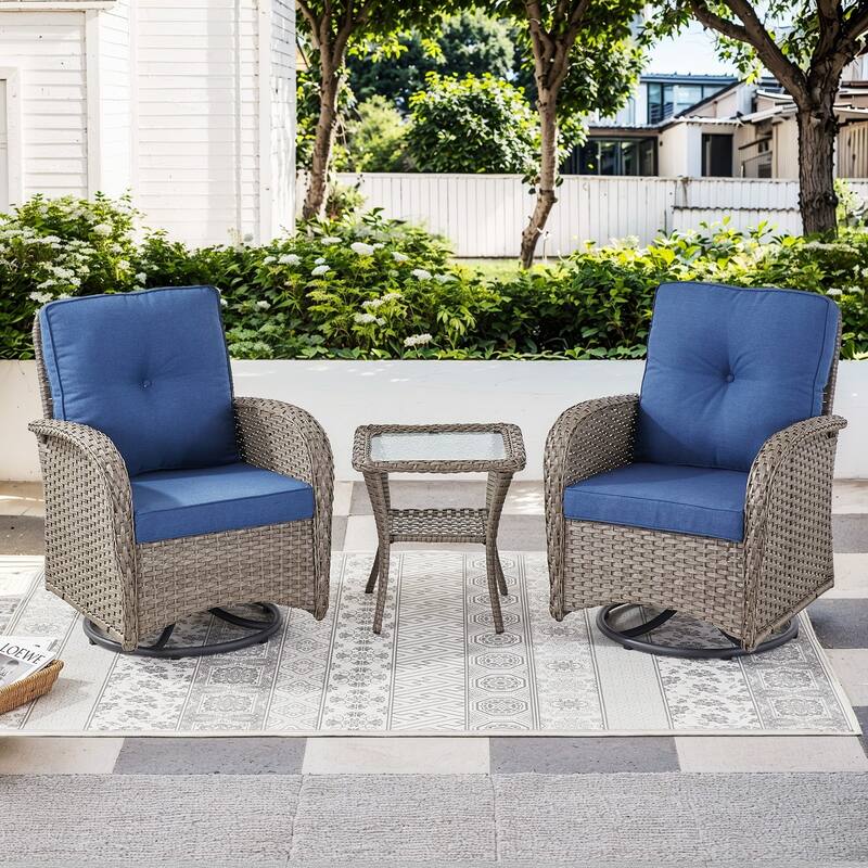 Pocassy Patio Swivel Rocker Chairs with Side Table - Grey - Blue