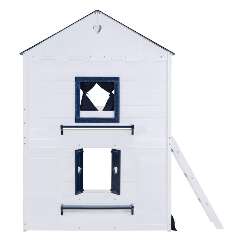 Kids Castle Full Over Full Bunk Bed with Roof and Windows