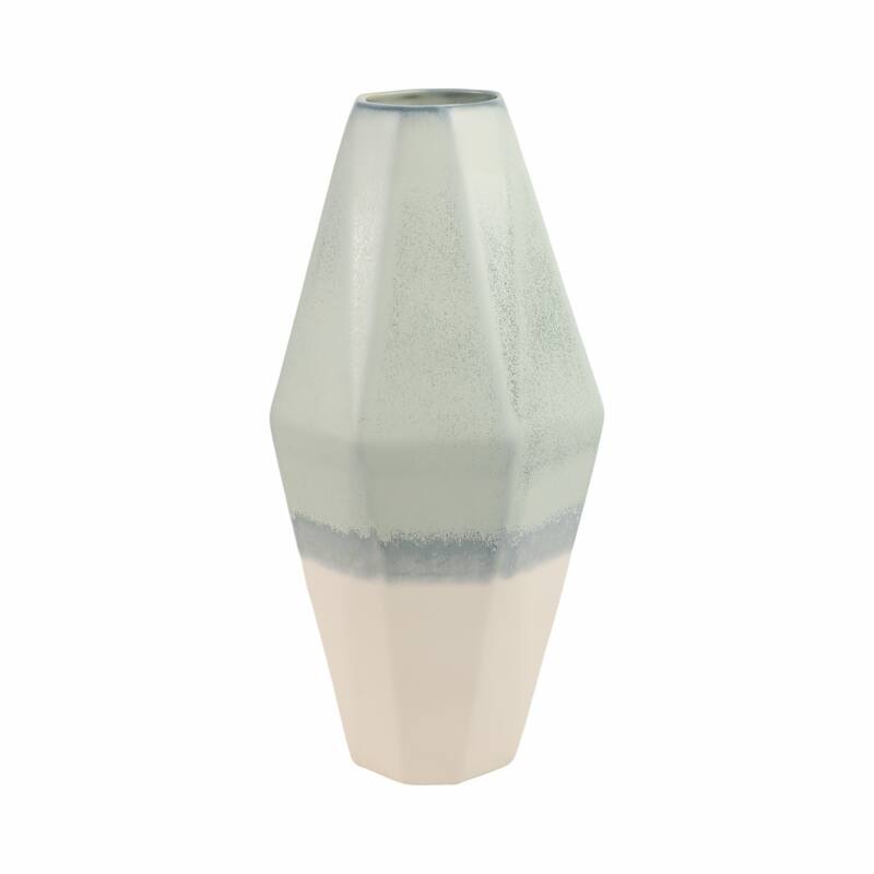 Earthenware Vase Faceted Design Ombre Finish Modern Geometric Style