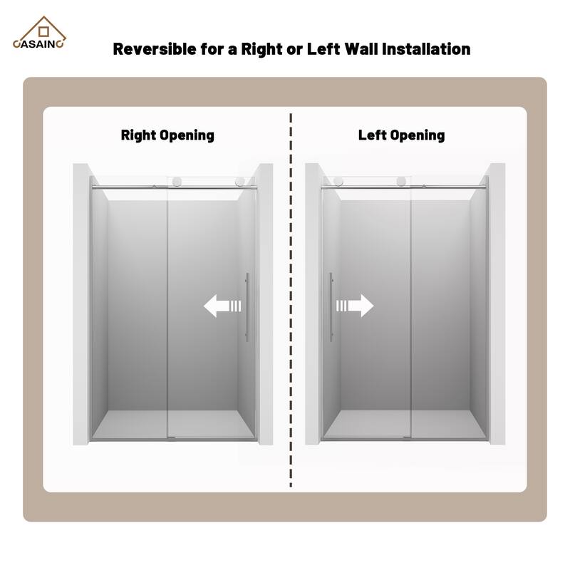 CASAINC 48 in. W x 76 in. H Sliding Frameless Shower Door with Tempered Glass