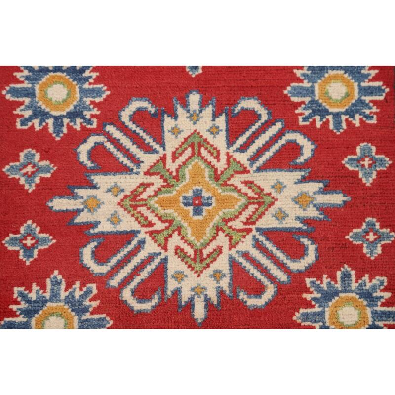 Geometric Kazak Accent Rug Hand-Knotted Traditional Wool Carpet - 2'8" x 3'11"