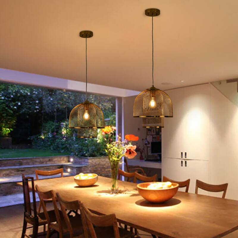 1-Light Single Golden Mesh Pendant Light - Brass