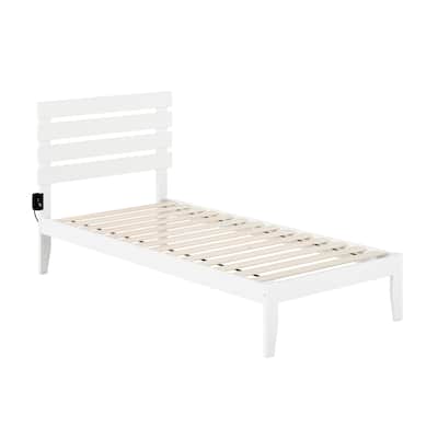 Twin XL Platform Bed - USB Charger, Solid Wood, No Box Spring Needed, White