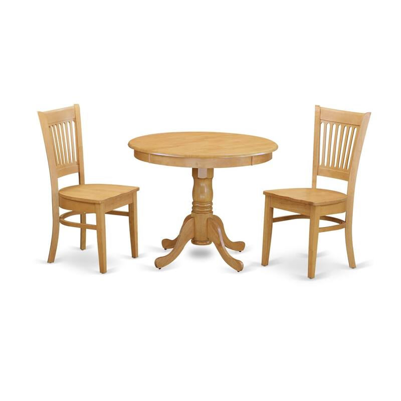 East West Furniture 3 PC Kitchen Table Set Contains a Round Dining Room Table and 2 Kitchen Chairs, Oak( SEAT TYPE OPTION)