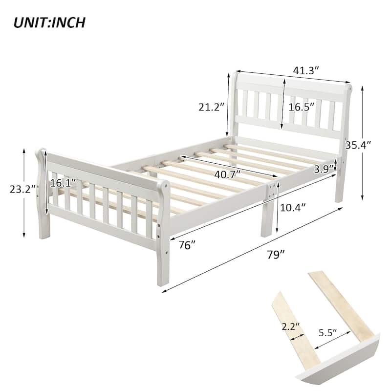 Classic Sleigh Bed Twin Size Platform Bed with Hollow Design Headboard and Footboard, Solid Wood Frame with Slat Support