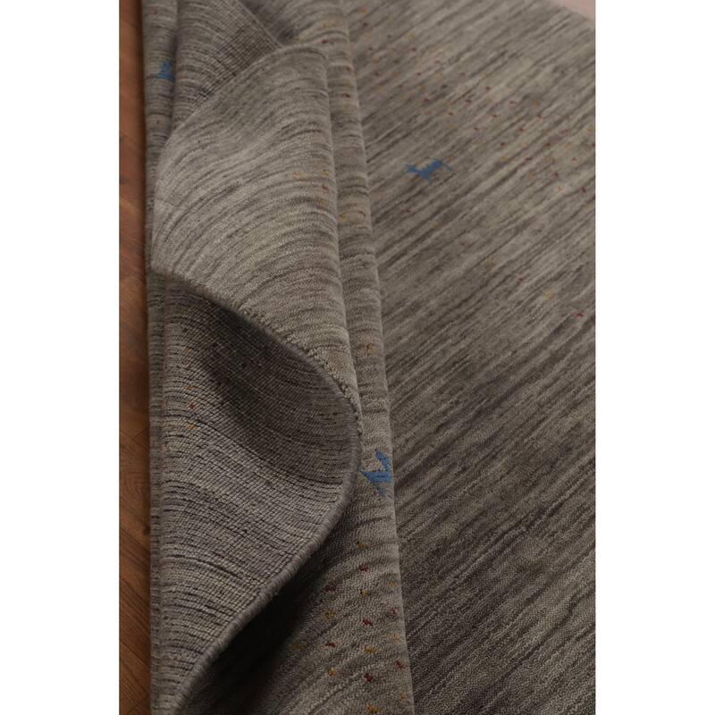 Hand Knotted Oriental 100% Wool Carpet Tribal Stripe Greys & Charcoal Gabbeh Area Rug - 8' 0'' X 5' 4''