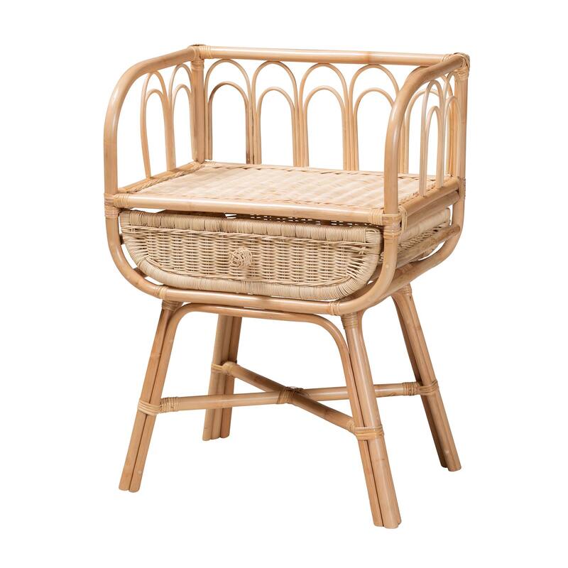 Panchali Modern Bohemian Natural Brown Rattan Nightstand, 1-Drawer - Natural Brown