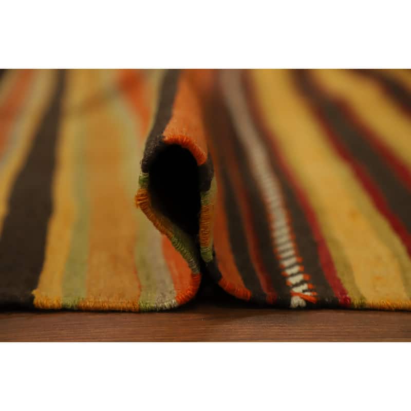 Hand Woven Oriental 100% Wool Carpet Southwestern Geometric Multi-Colored Kilim Runner Rug - 12' 4'' X 4' 1''