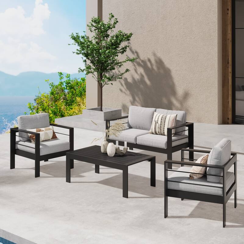 Royalcraft 4 Piece Aluminum Outdoor Sectional Seating Group - Grey