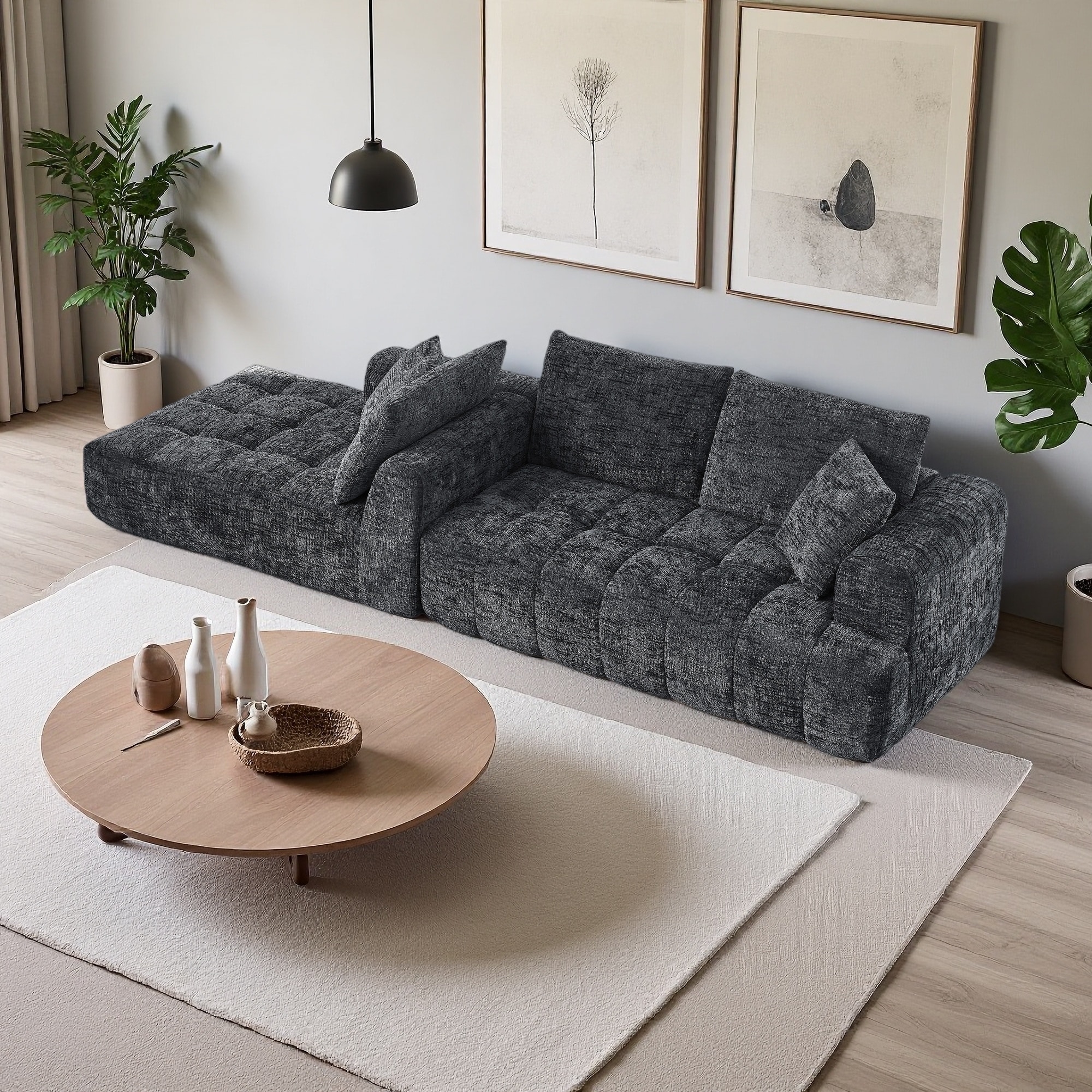 108.2" Chenille L-Shaped Sleeper Sectional Sofa, No Assembly