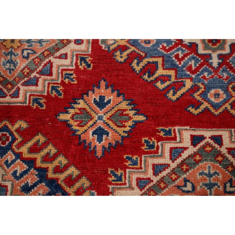 Hand Knotted Oriental 100% Wool Carpet Traditional Geometric Red Kazak Area Rug - 9' 6'' X 6' 7''