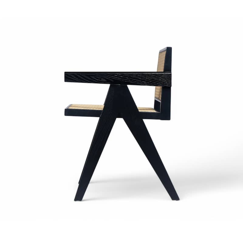 2-Piece Dining Room Arm Chairs Set with Square Rattan Backrest