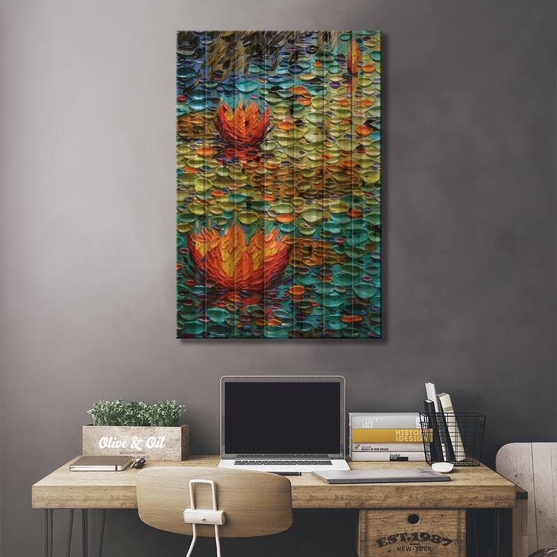 Rainbow Pond Print On Wood by Dena Tollefson - Multi-Color