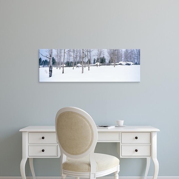Easy Art Prints Panoramic Images's 'USA, Montana, fence, aspen, snow, winter' Premium Canvas Art