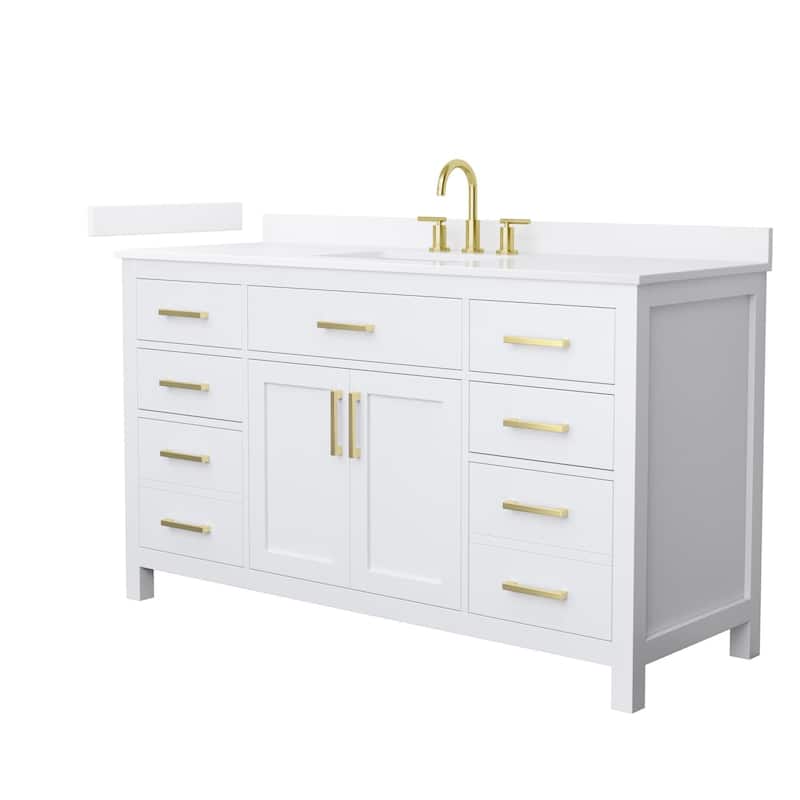 Wyndham Collection WCG2424-60S-QTZ-US3MXX Beckett 60" Free Standing - White / White Quartz Top / Brushed Gold Hardware