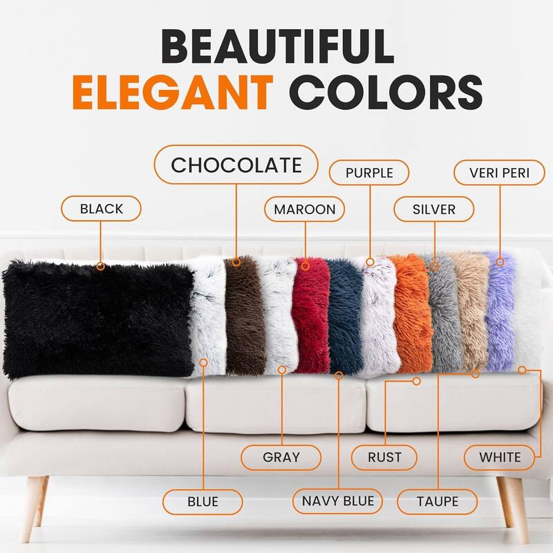 Cheer Collection 12"x20" Shaggy Long-hair Throw Pillows (Set of 2)