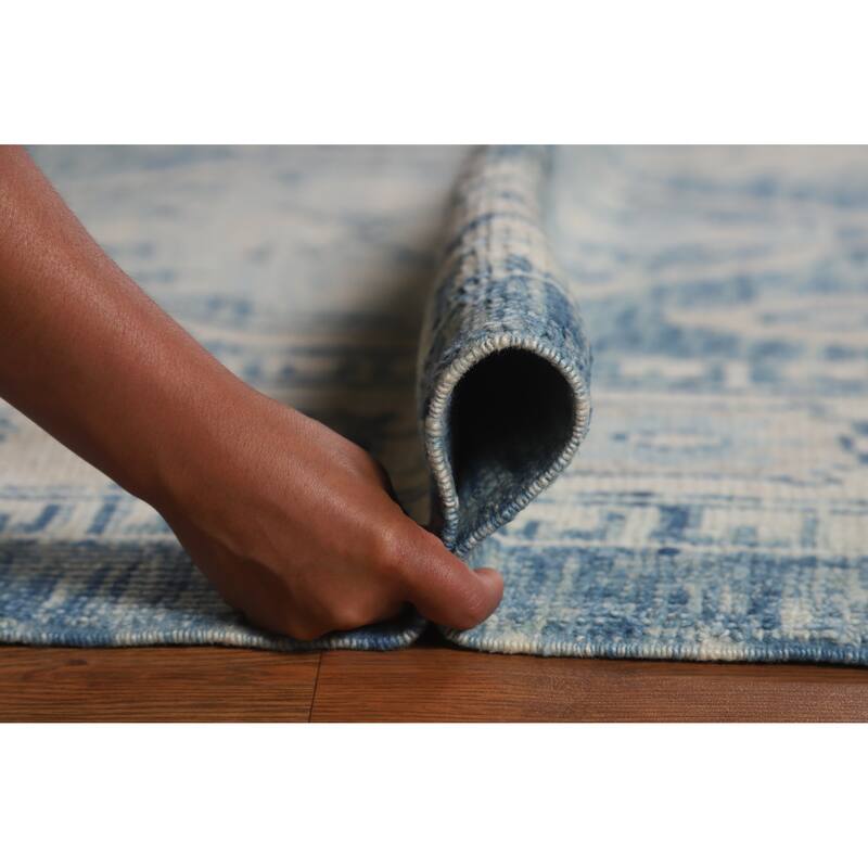 Hand Knotted Oriental 100% Wool Carpet Transitional All-Over Navy Blue & Blues Oushak Area Rug - 12' 7'' X 9' 5''