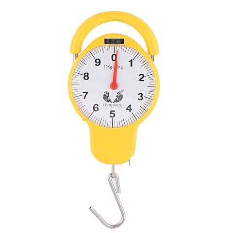 Fish Shape Round Dial Weight Analog Mechanical Hanging Scale 10kg - White,Yellow,Silver - 4.7" x 3" x 1"(L*W*T)