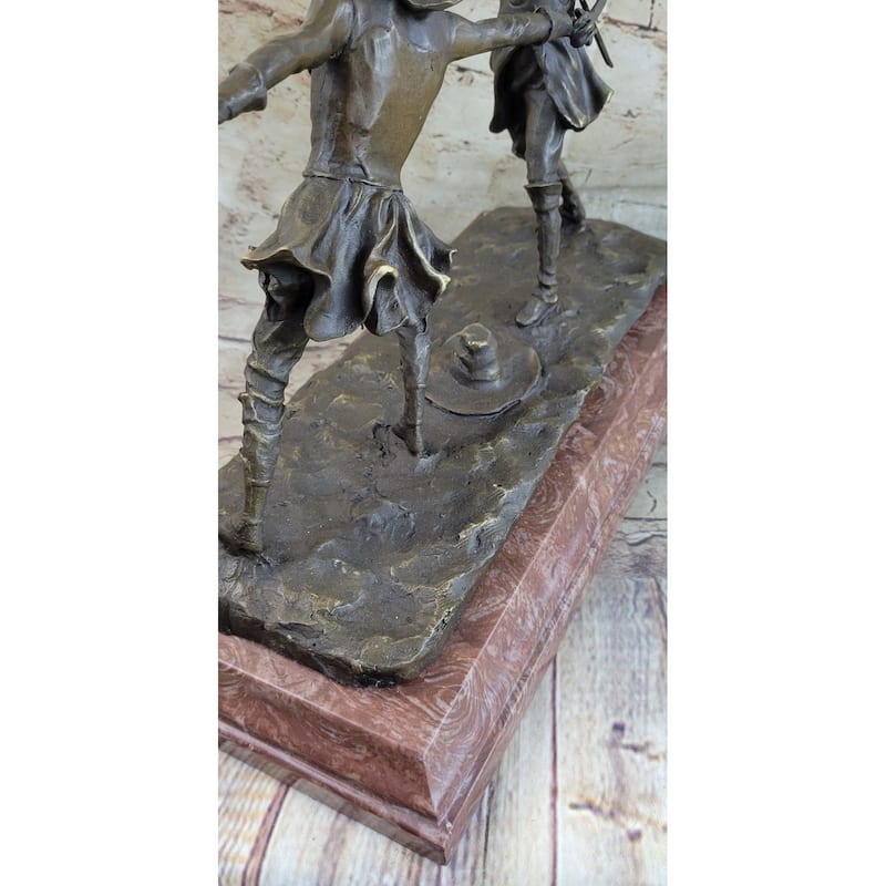 Fencing Duel Swordsmen Bronze Statue Sculpture Figure Rose Marble Base Original Art