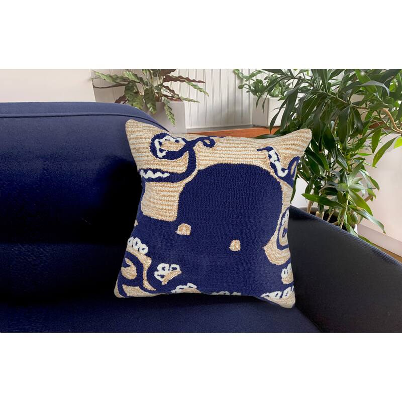 Liora Manne Frontporch Octopus Indoor/Outdoor Pillow Navy 18" Square