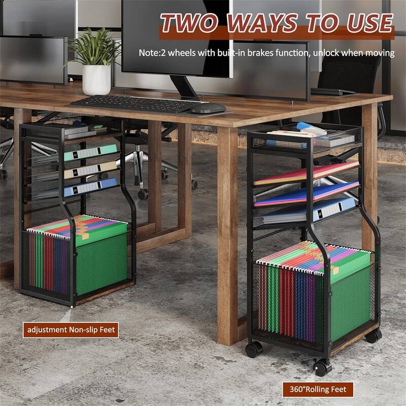 5-Tier Rolling File Cart - 11.61"D x 14.15"W x 27.87"H