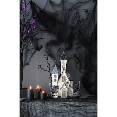 10x8.3x13.5" Cardboard Lighted Haunted House, Black Beige Tabletop holiday halloween decor, Battery Powered