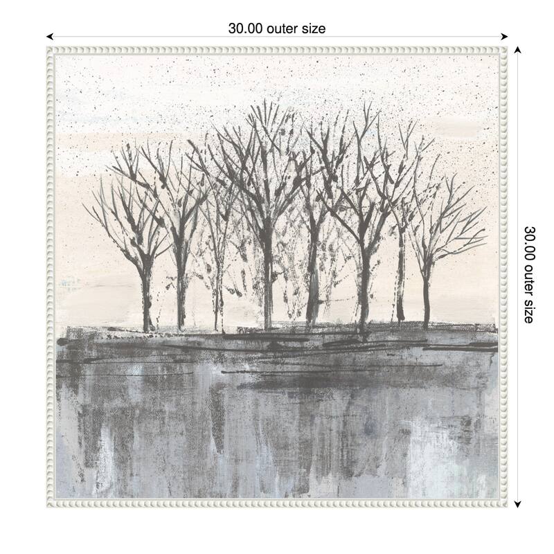Trees at Dawn II Neutral by Silvia Vassileva Framed Canvas Wall Art Print - Sylvie Beaded White - 30 x 30 in
