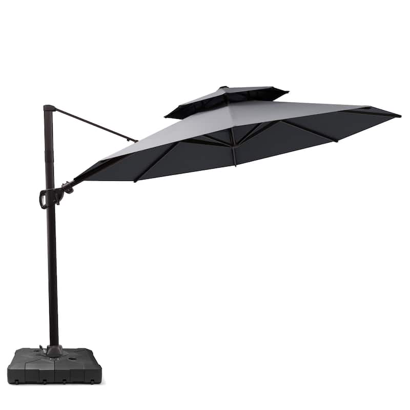 11 FT Outdoor Solar-Powered LED Light Aluminum Double Top Patio Cantilever Umbrella with Fillable Base