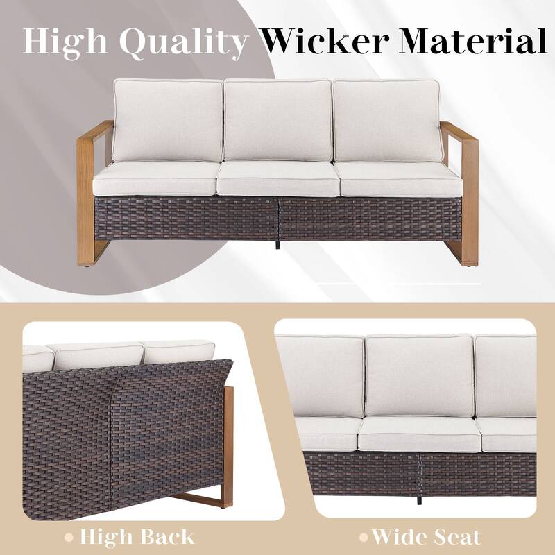 Pocassy 8 Pieces Outdoor Sofa Chair Ottoman with Fire Pit Table Set