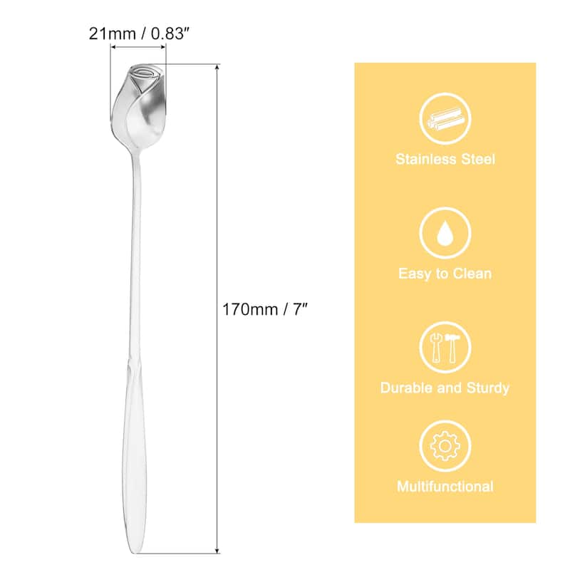 7" Stainless Steel Coffee Spoons Rose Flower Shape Spoons Tea Spoon - Silver